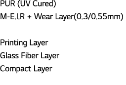 PUR (UV Cured) M-E I R + Wear Layer(0 3 0 55mm) Printing Layer Glass Fiber Layer Compact Layer