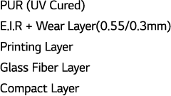 PUR (UV Cured) E I R + Wear Layer(0 55 0 3mm) Printing Layer Glass Fiber Layer Compact Layer