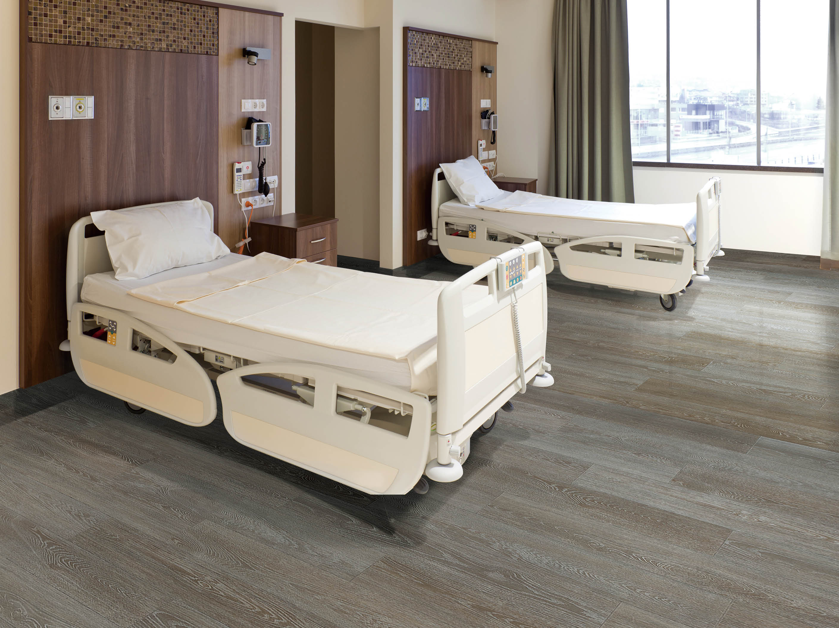 Modern equipped hospital room with two empty beds; Shutterstock ID 131223983